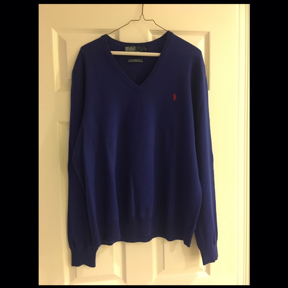 Mens Wool Polo V Neck Sweater XL